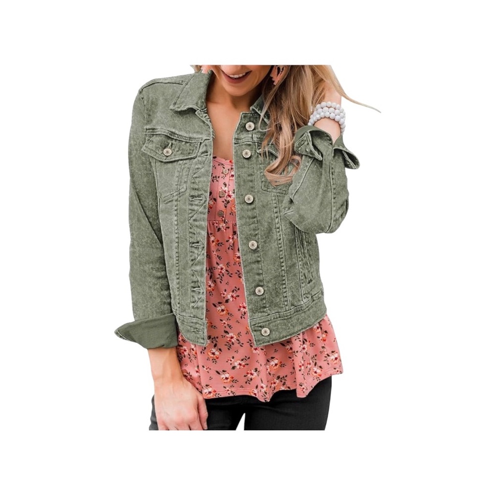Talbots.   Women’s Green Cotton Jeans Jacket Long Sleeves Cropped Pockets XS